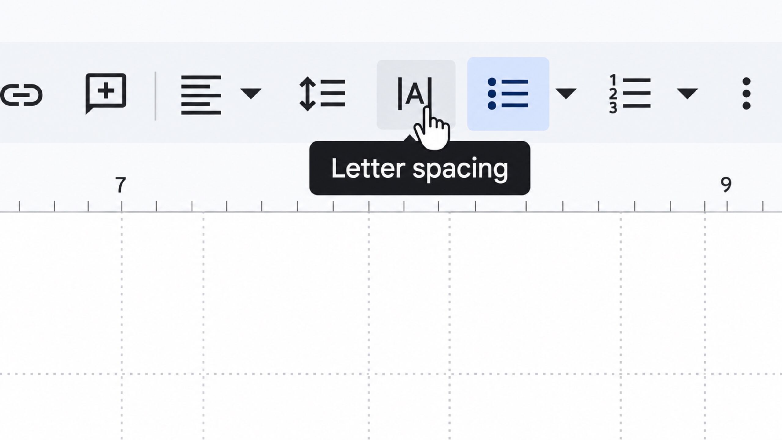 Toolbar showing the Letter spacing button and its tooltip.